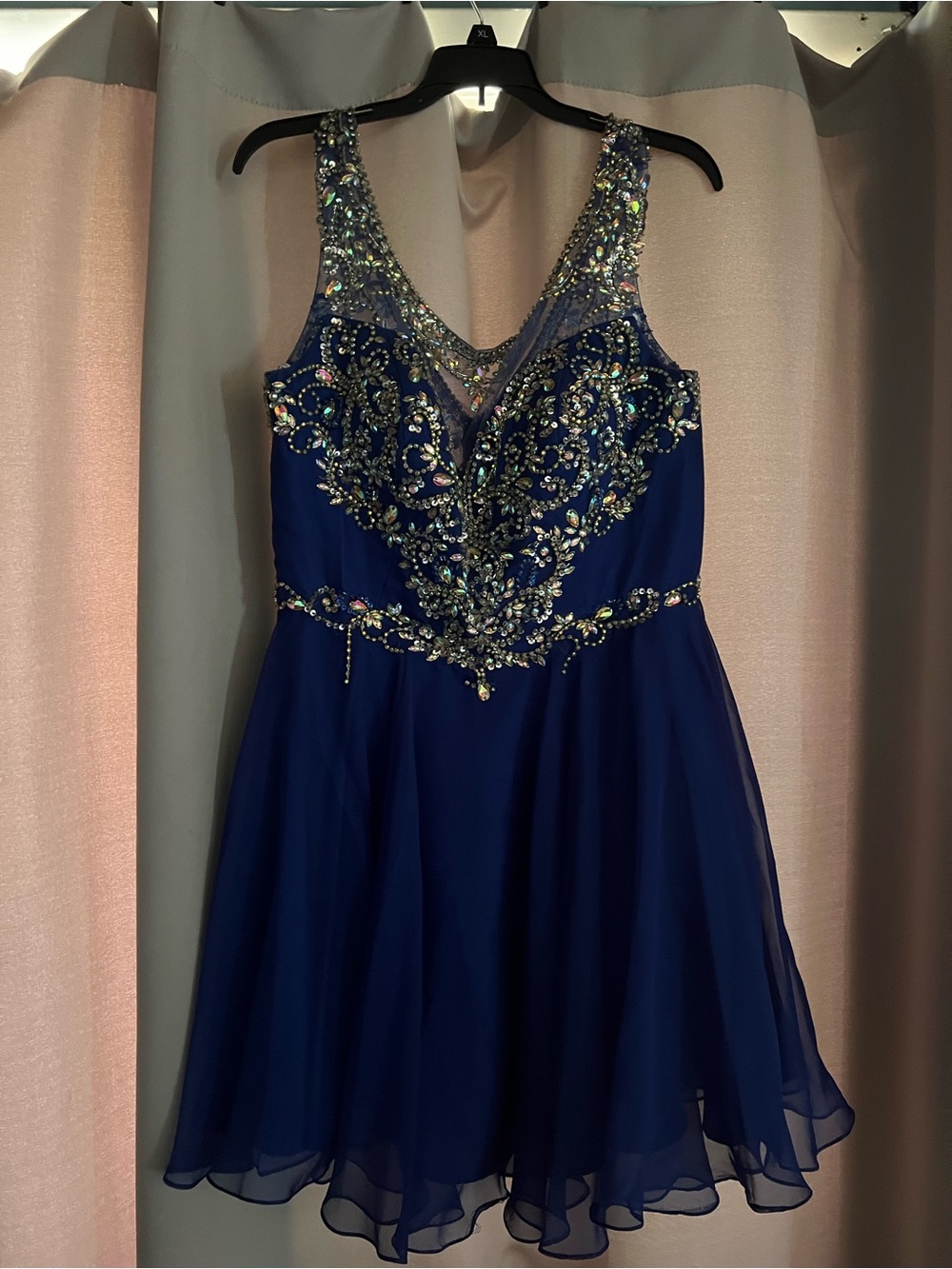 Alyce Paris Navy Blue Beaded Chiffon Party Dress